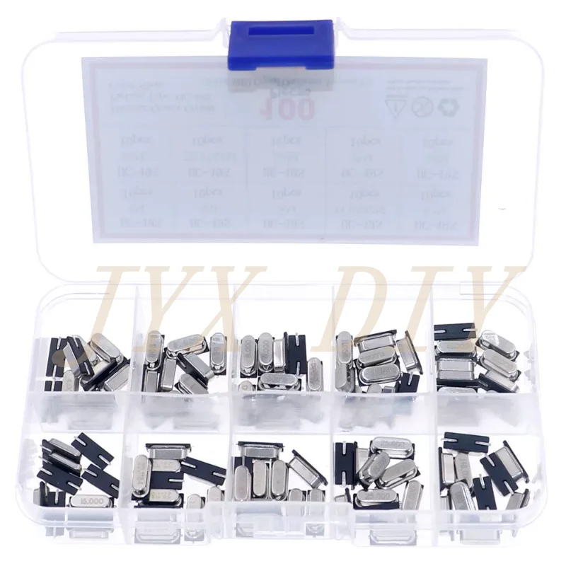 100PCS 10종류 HC-49S SMD 패시브 석영 크리스탈 발진기 키트 4M 6M 8M 11.0592M 12M 16M 22.1184M 24M 25M 48M 모듬형 공진기