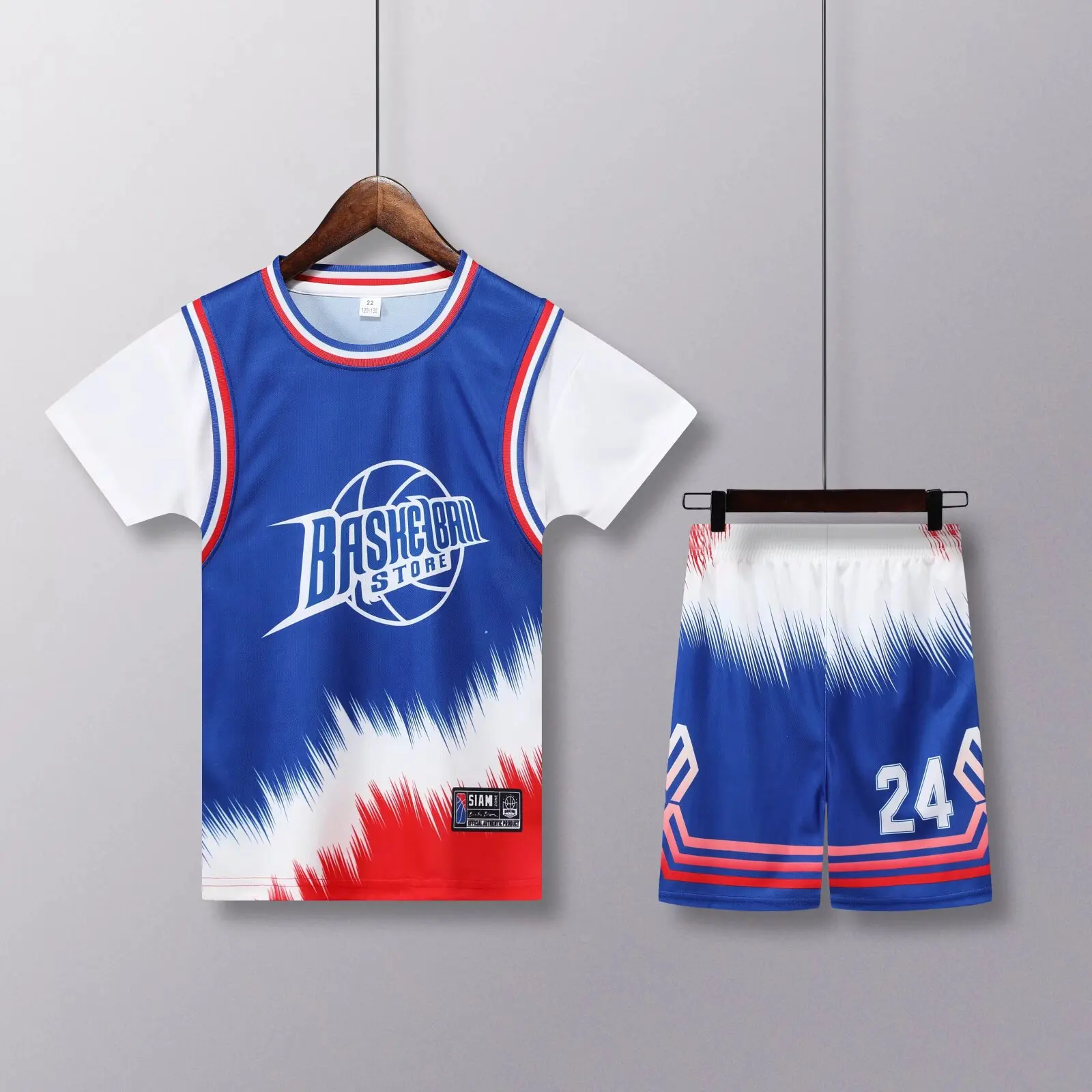 Sports Suit 24 25 Children's Clothing Boy Girl Basketball Jerseys Fake two-piece Uniform Kit Training Shirts and Shorts