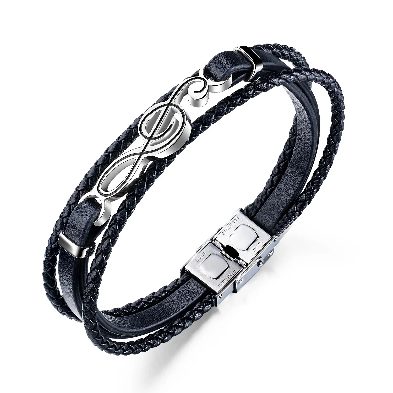 

PPW1 Beaded Bracelet Mutilayer Braided Leather Bracelet For Men Stainless Steel Magnetic Bangle Jewelry Gift