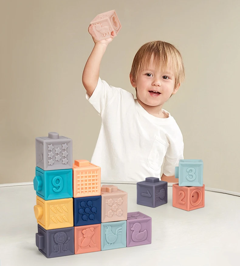 S266cd8379c3b4686897964563b66ff54g Baby blocks touch toys soft cubes for children montessori bebe kids Toy Building Blocks 3D Massage Rubber Vinyl bath Squeeze Toy
