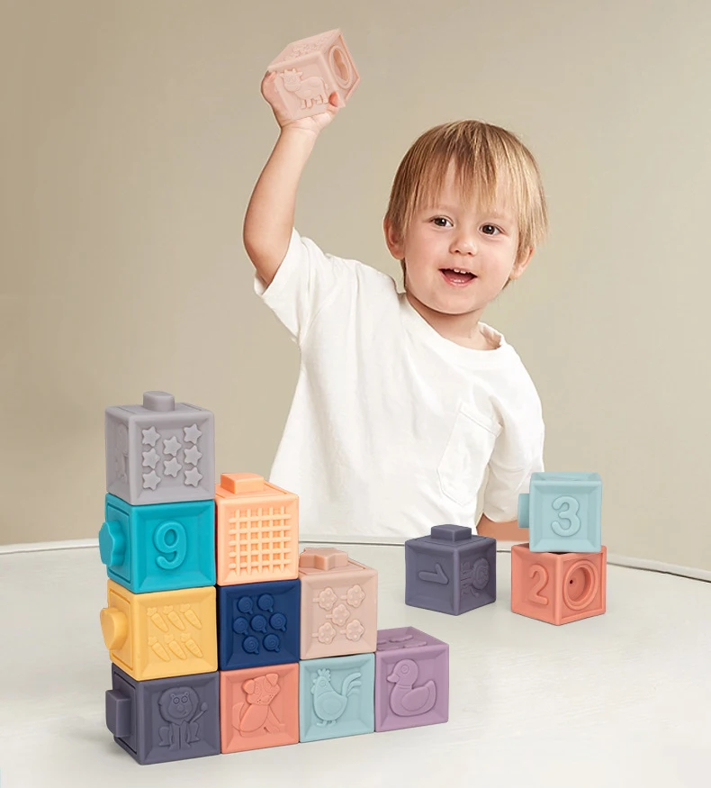 Baby blocks touch toys soft cubes for children montessori bebe kids Toy Building Blocks 3D Massage Rubber Vinyl bath Squeeze Toy 6