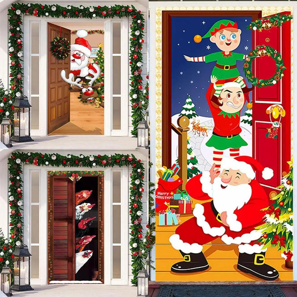 Christmas Background Banner Christmas Elves Door Cover Per Party House Door Nightmare Before Christmas Decorazioni Per Esterni Puntelli