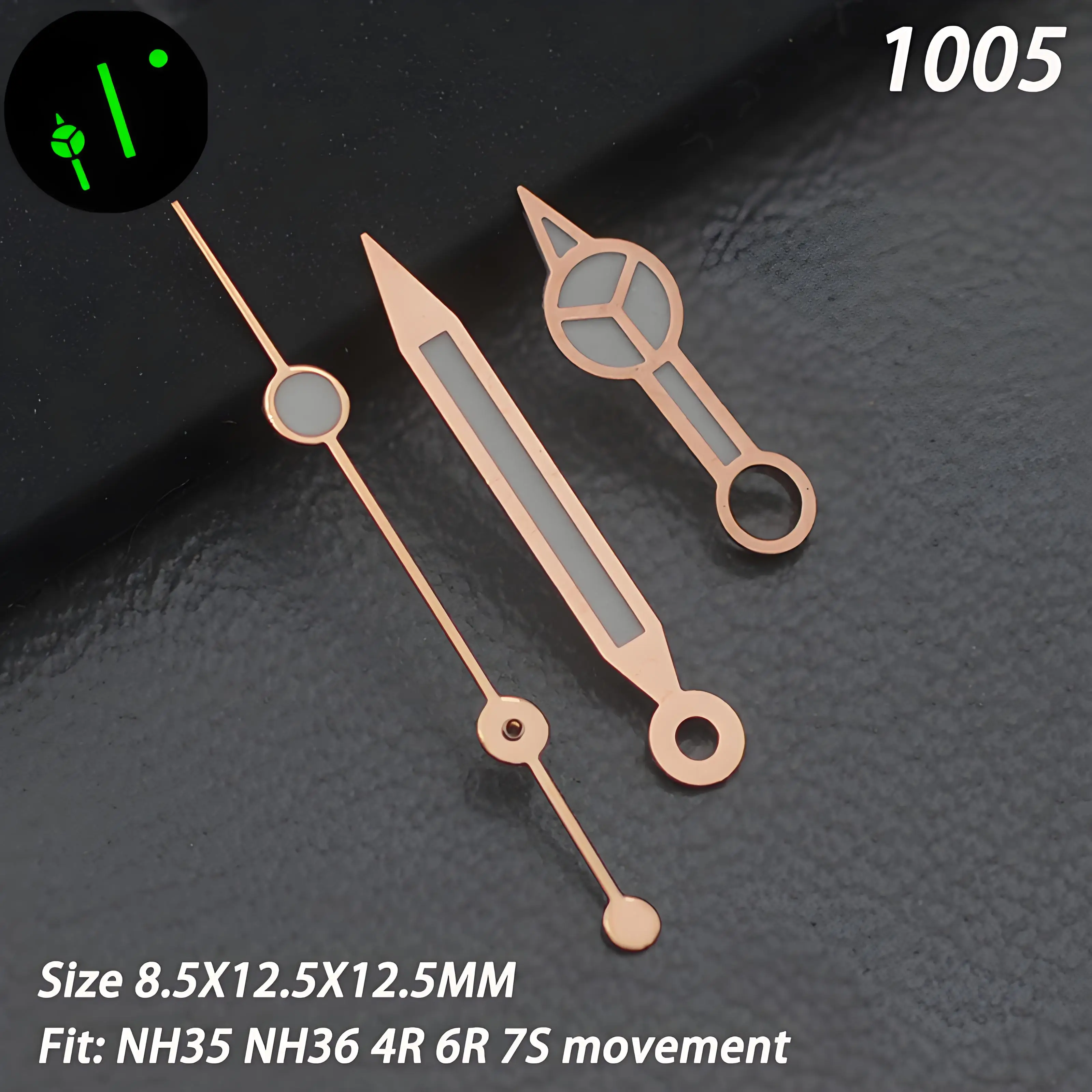 Green Luminous Watch Hands - Black Finish