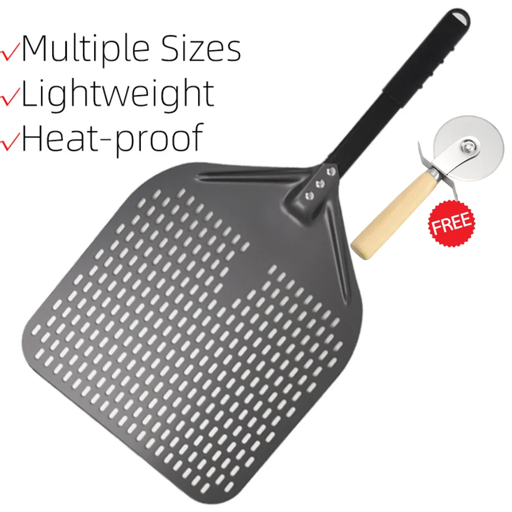 12 13 14 16 Inch Big Pizza Perforated Shovel Paddle Short Handle Oven Turning Peel Kitchen Tools Spatula Nonstick Pizza Baking