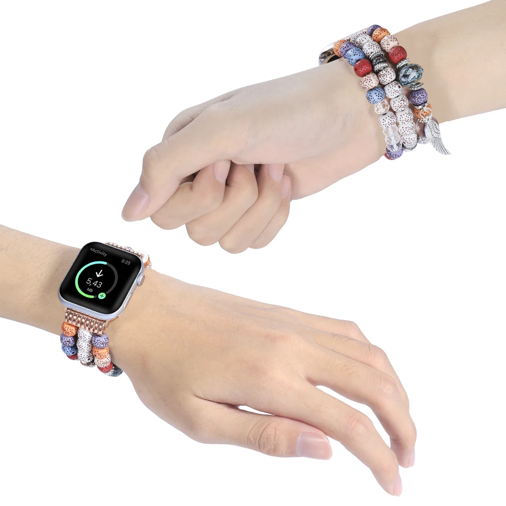 Jewelry beaded loop strap For Apple Watch 45mm 41mm 44mm 40mm 42mm 38mm Women Elastic Bracelet Wristband For iwatch 8 7 6 5 4 SE