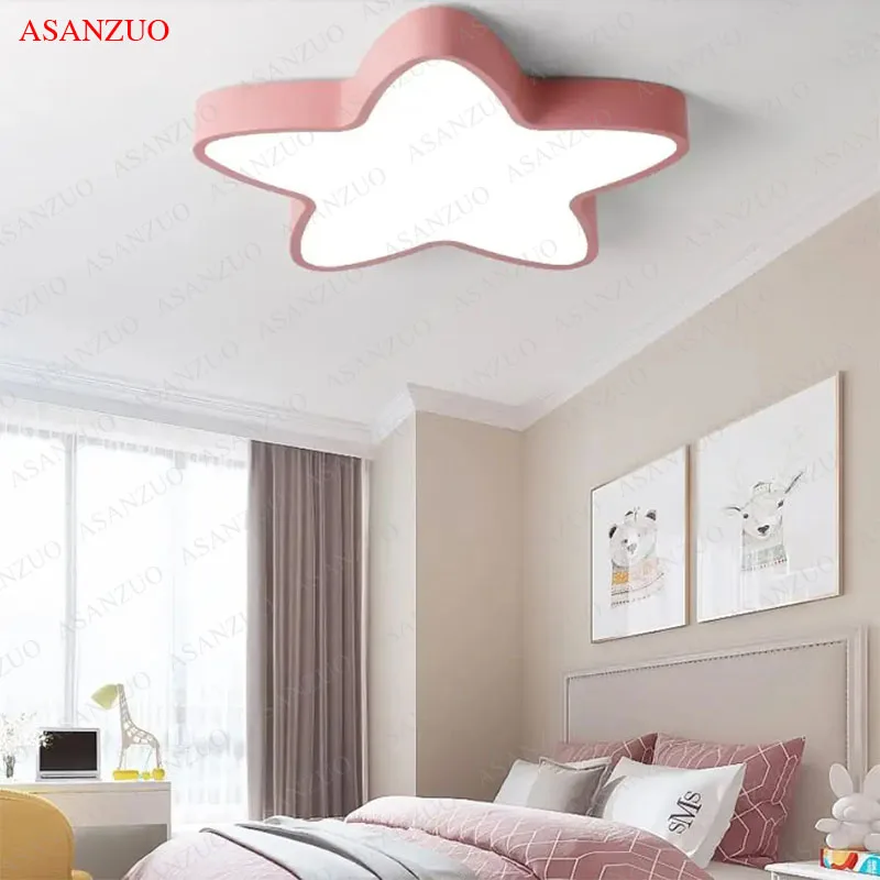 

Dimmable Macaron ceiling lights children's room boy girl bedroom study lamp warmromantic princess five-pointed star ceiling lamp