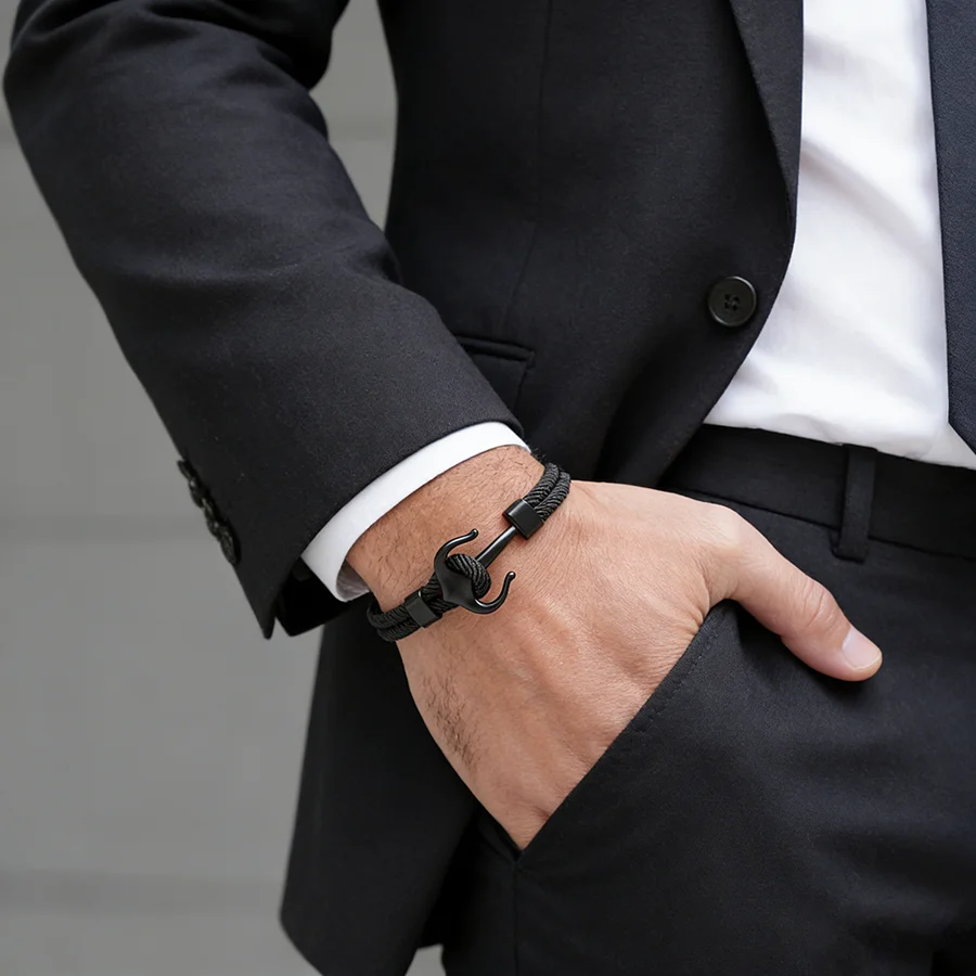 Noter Neues Ankerarmband für Herren, Güteklasse A, 4 mm Schnur, 7 Farben erhältlich, Freizeit, vielseitig, Sport, Schweißarmband, cooles Zubehör – Detail 5