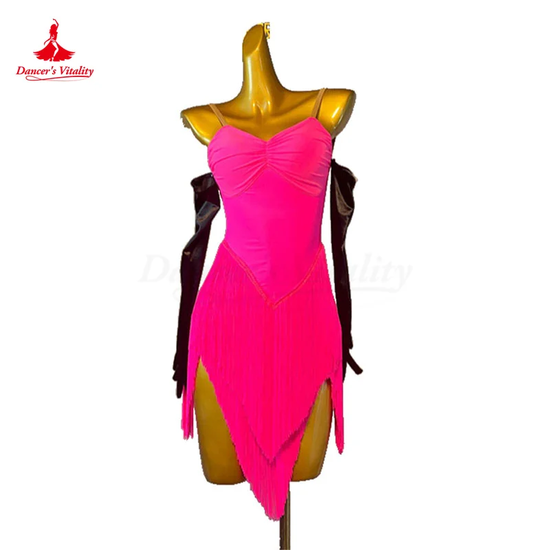 

Женское платье для латиноамериканских танцев, взрослые, из спандекса, Индивидуальный размер, профессиональный костюм румбы, детские женские платья с бахромой