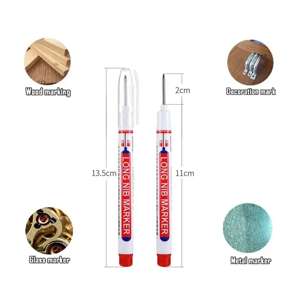 2-90Pcs 20mm Woodworking Long Head Markers Pen Waterproof Deep Hole Marker Pens Metal Carpenter White/Red/Black/Blue/Green Ink 4