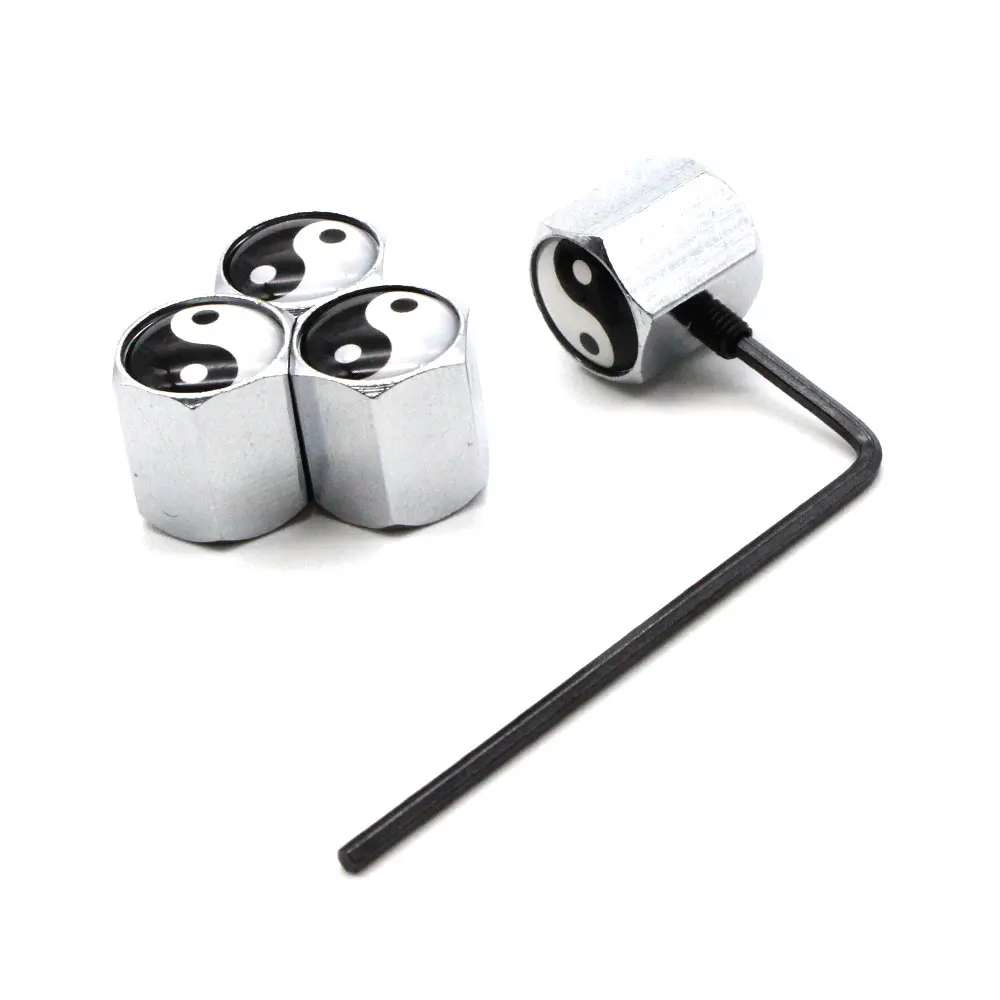 DSYCAR 1Set Car Styling Zinc Alloy Anti-theft Tai Chi Style Car Tire Valve Caps Wheel Tires Tire Stem Air Cap Airtight Covers