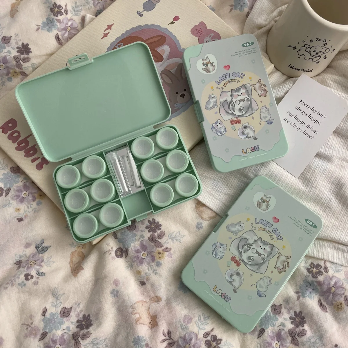 Contact Lens Case Large Capacity Contact Lens Storage Box Cats Print Contact Lens Box Compact For Daily Wear Travel Beauty Needs