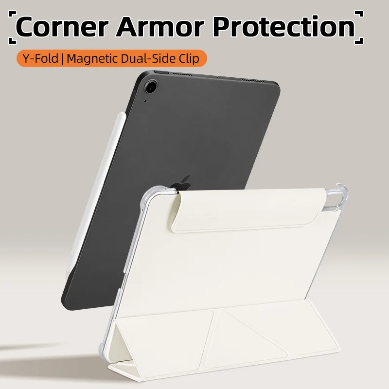 Clear Corner Case - Magnetic Buckle, Lens Guard, Scratch & Drop Resistant, Y-Fold, Auto Wake/Sleep