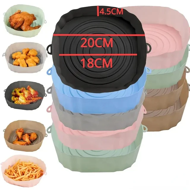 New Airfryer Silicone Basket Air Fryer Oven Baking Tray Pizza Fried Chicken  Airfryer Pan Liner Pot Accessories Silicone Tray - AliExpress