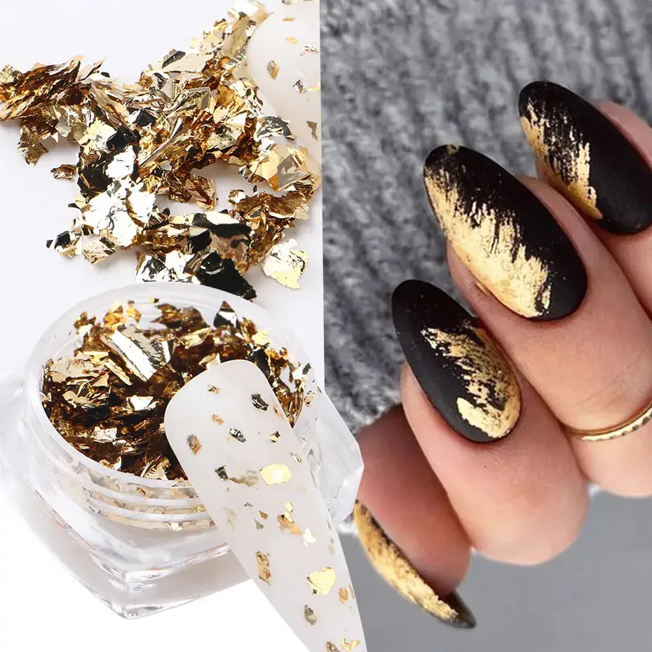 Aluminum Foil Sequins For Nail Gold Blue Irregular Flakes Paillette Chrome Nail Glitter Powder Manicure Summer Decoration NFS016