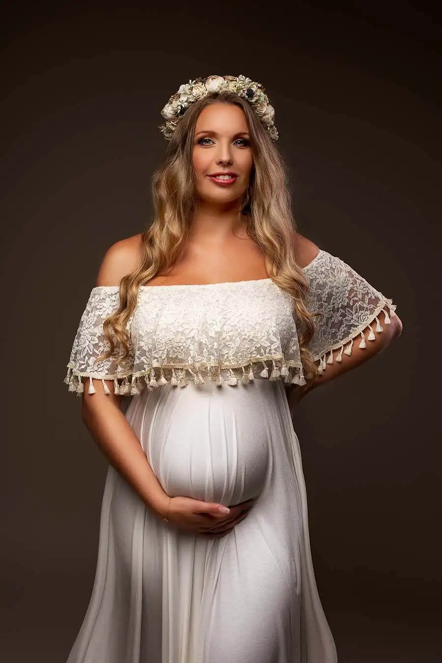 Maternity Photography Props Dress Shoulderless Lace Maternity Photo Shoot Outfit Bohemian Pregnant Woman Dress For Photography