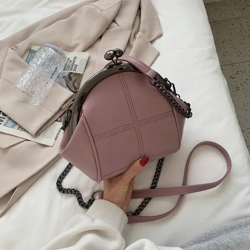 PU Shell Solid Thread Chains Shoulder Bags Crossbody Bag Women