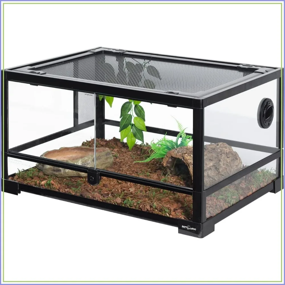 Full Glass 20 Gallon Reptile Tank, Front Opening Terrarium 24″x18″x12″, Double Hinged Doors & Top Screen Ventilation, Escape Proof