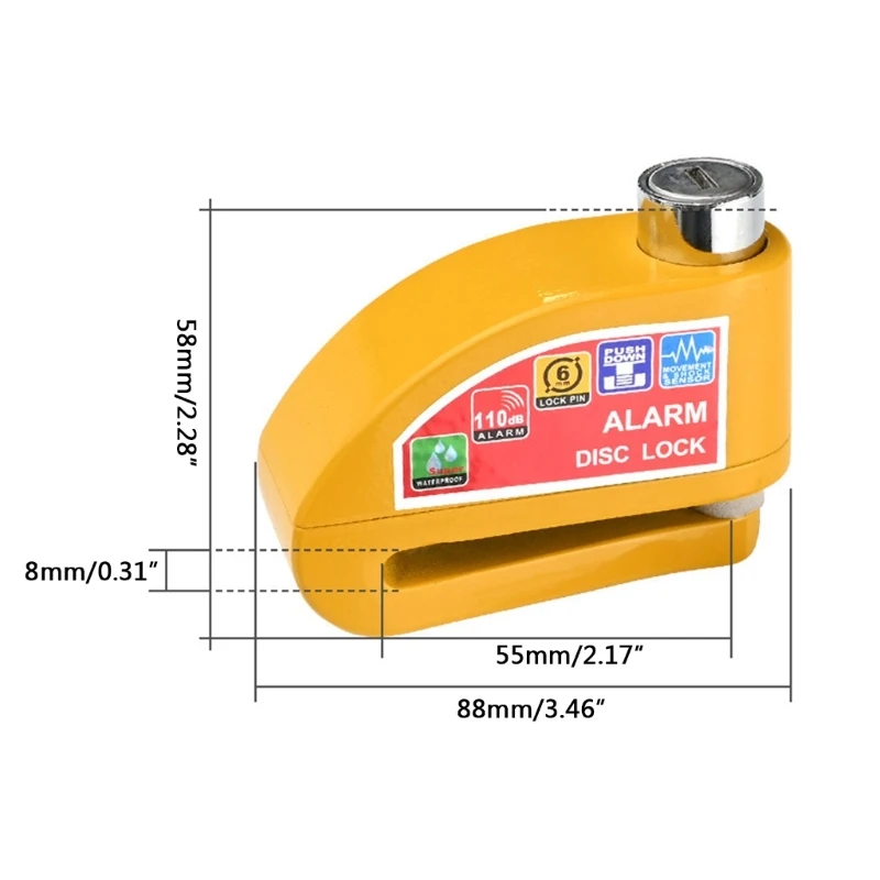 Disc Brake Lock Motorcycle Alarm Set Theft Prevention Security Wheel Disk Lock with Keys Lanyard Carry for Bikes