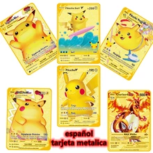 

New Pokemon Spanish Metal Card Pikachu Charizard Battle Card Game Anime Characters Collectors Birthday Gifts Children's Toys