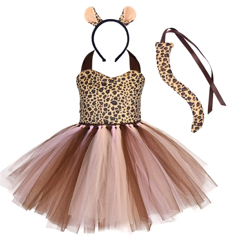 thumbnail image 1 of Disfraz de Halloween para niños, disfraz de animal, tema de bosque, jirafa, vaca, tigre, leopardo, estampado de cebra, vestido de tutú para fiesta de cumpleaños de niñas, 1 of 5