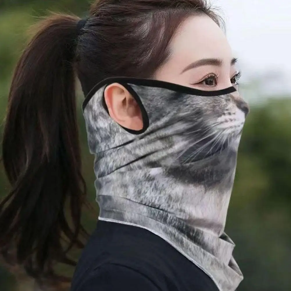 3D Animals Magic Scarf Bandana Breathable Neck Warmer Hanging Ear Outdoor Sports Triangle Face Mask Neckerchief Cycling Headgear