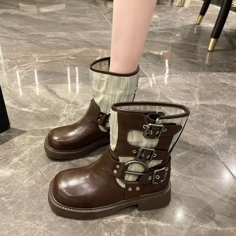 

Ботильоны женские зимние, новинка 2023, ботинки челси на плоской подошве, повседневная обувь-гладиаторы, дизайнерская женская спортивная мотоциклетная обувь на платформе для снега