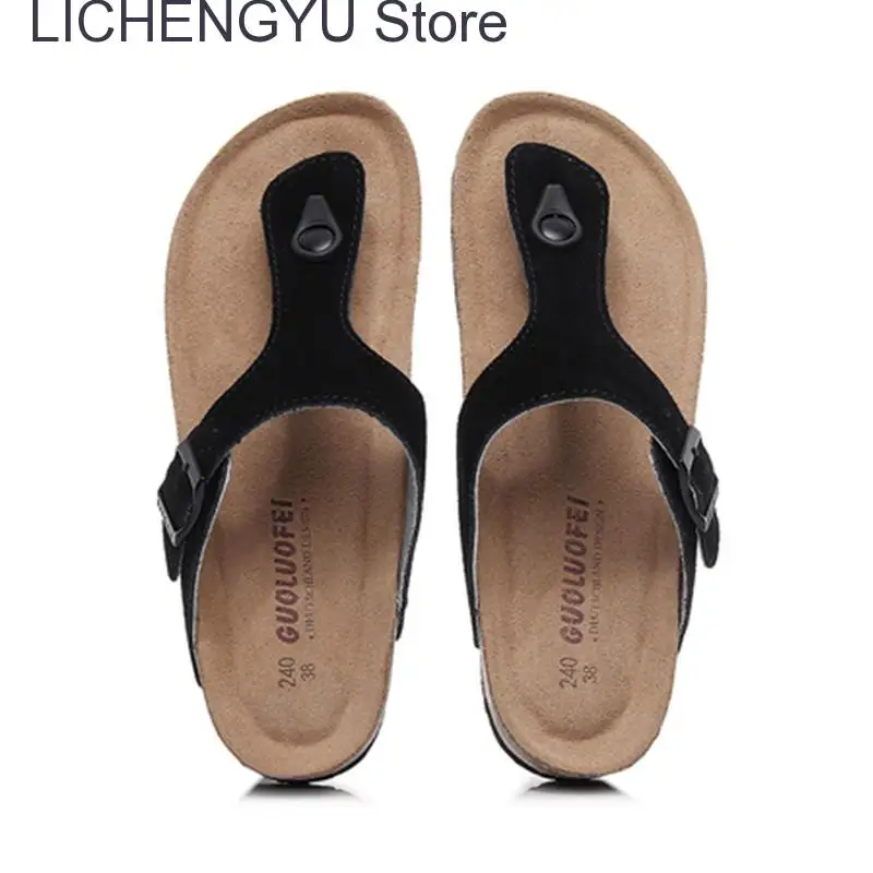 New Summer Women Beach Shoe Casual Cork PU Leather Slippers Men Outdoor Fashion Flip Flops Footwear