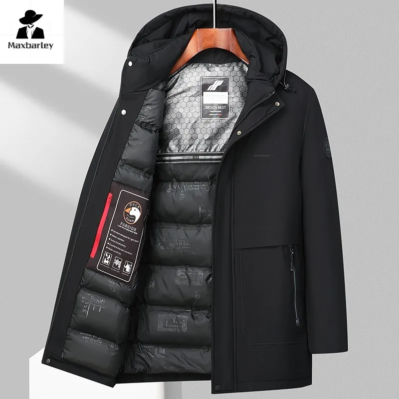 

Winter Solid Warm Jacket Mens Thick Parker Coat Casual Cotton Pad Windproof Waterproof Wool Coat Hooded Plush Coat