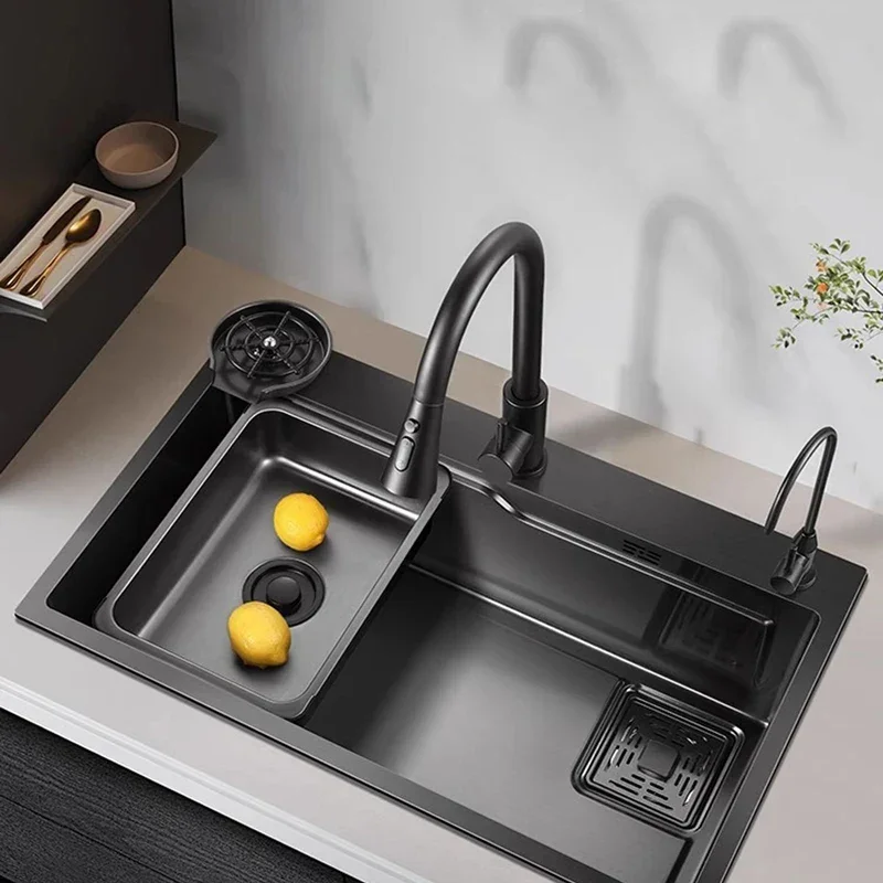 Nordic Stainless Steel Kitchen Sink for Restaurant Light Luxury Design Kitchen Sinks for Kitchen Simple Nano Three-hole Sink 3