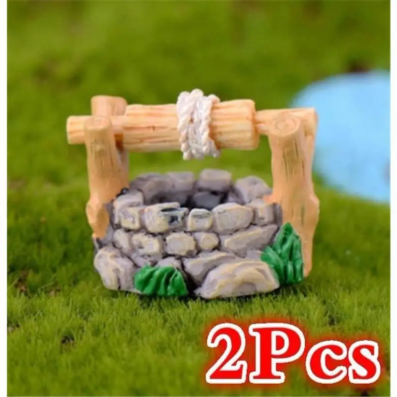 2Pcs Micro Landscape Retro Water Well Resin Ornament Aquarium Tank Decoration Landscape Water Well Ornament Flower Pot Decor
