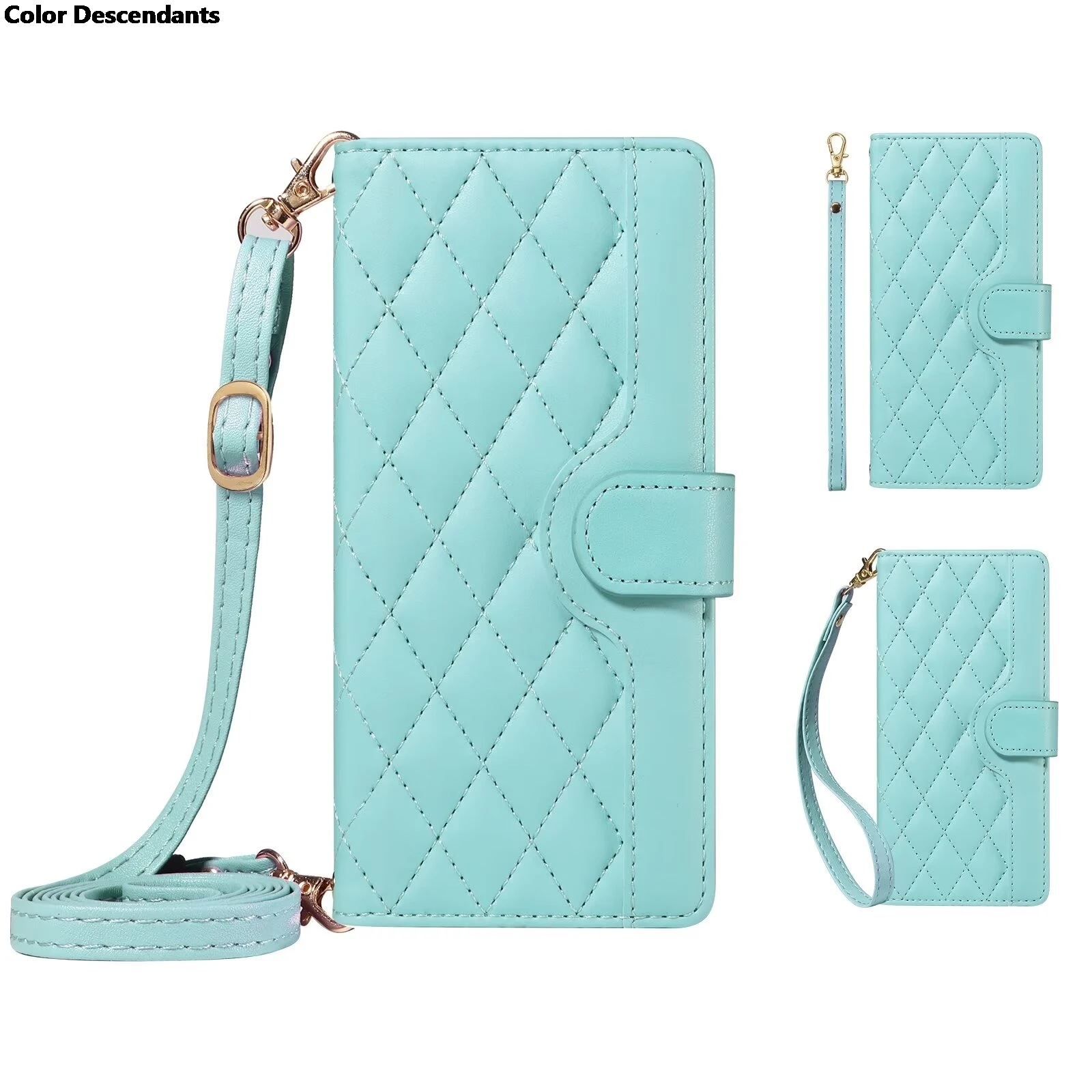 Leather Wallet Card Phone Case with Lanyard - Crossbody Purse Flip Cover