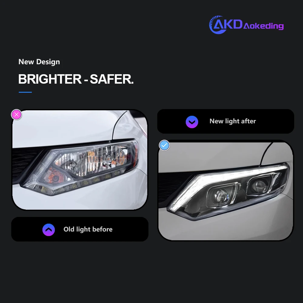 AKD-자동차 스타일링 헤드 라이트, 닛산 X-트레일 루즈 LED 헤드 라이트 2014-2016 DRL Hid 옵션 헤드 램프 엔젤 아이 빔 액세서리