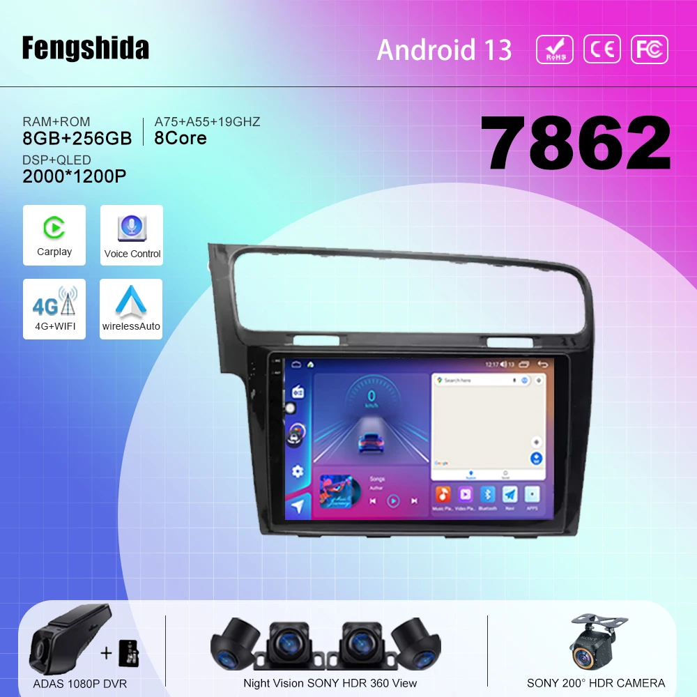 

7862 процессор Android13 для Volkswagen Golf 7 2012 - 2020 Авто Радио мультимедийный плеер навигация GPS No 2din DVD 5G WIFI BT