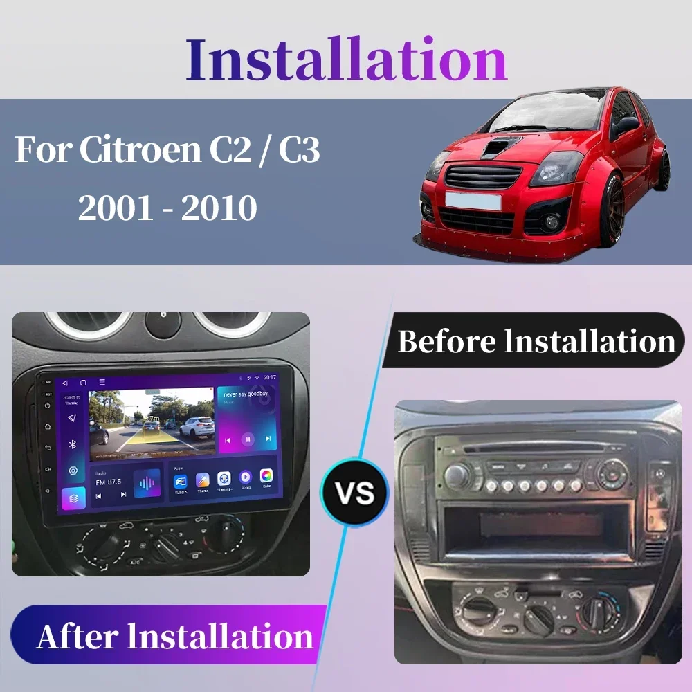 Car Multimedia Player Car Radio For Citroen C2 C3 2001 2002 2003-2010 Android GPS Navigation Carplay QLED Touch Screen Auto Stereo