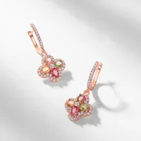 ALLNOEL Natural Tourmaline Dangle Earrings For Women Colorful Exquisite Four Leaf Clover Flower Rose Gold Jewelry Free Shipping 1