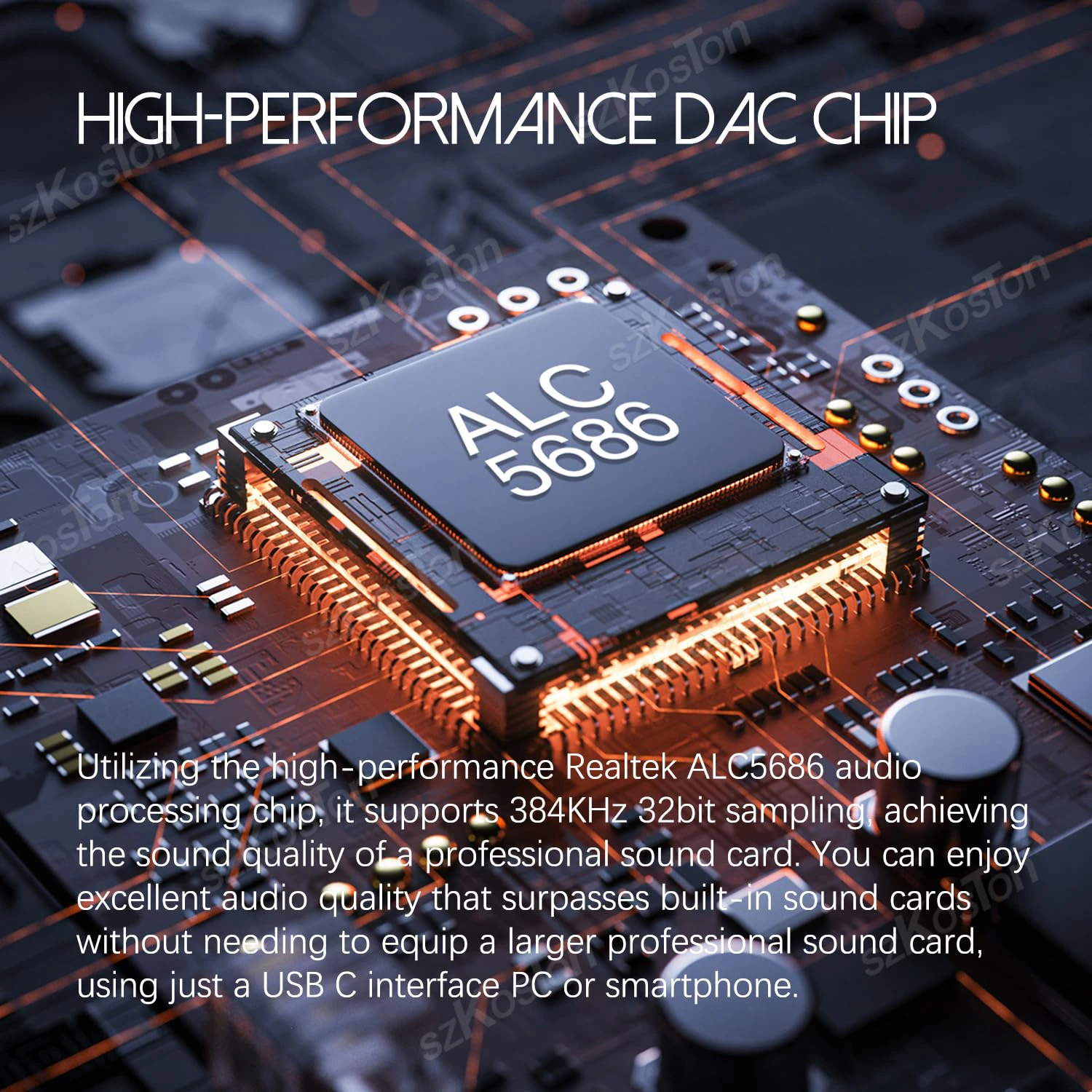 ALC5686 USB-C to 3.5mm Audio Adapter Headphone Amplifier HiFi DAC 32bit/384Khz Audio Decoder Type-C Converter for Samsung