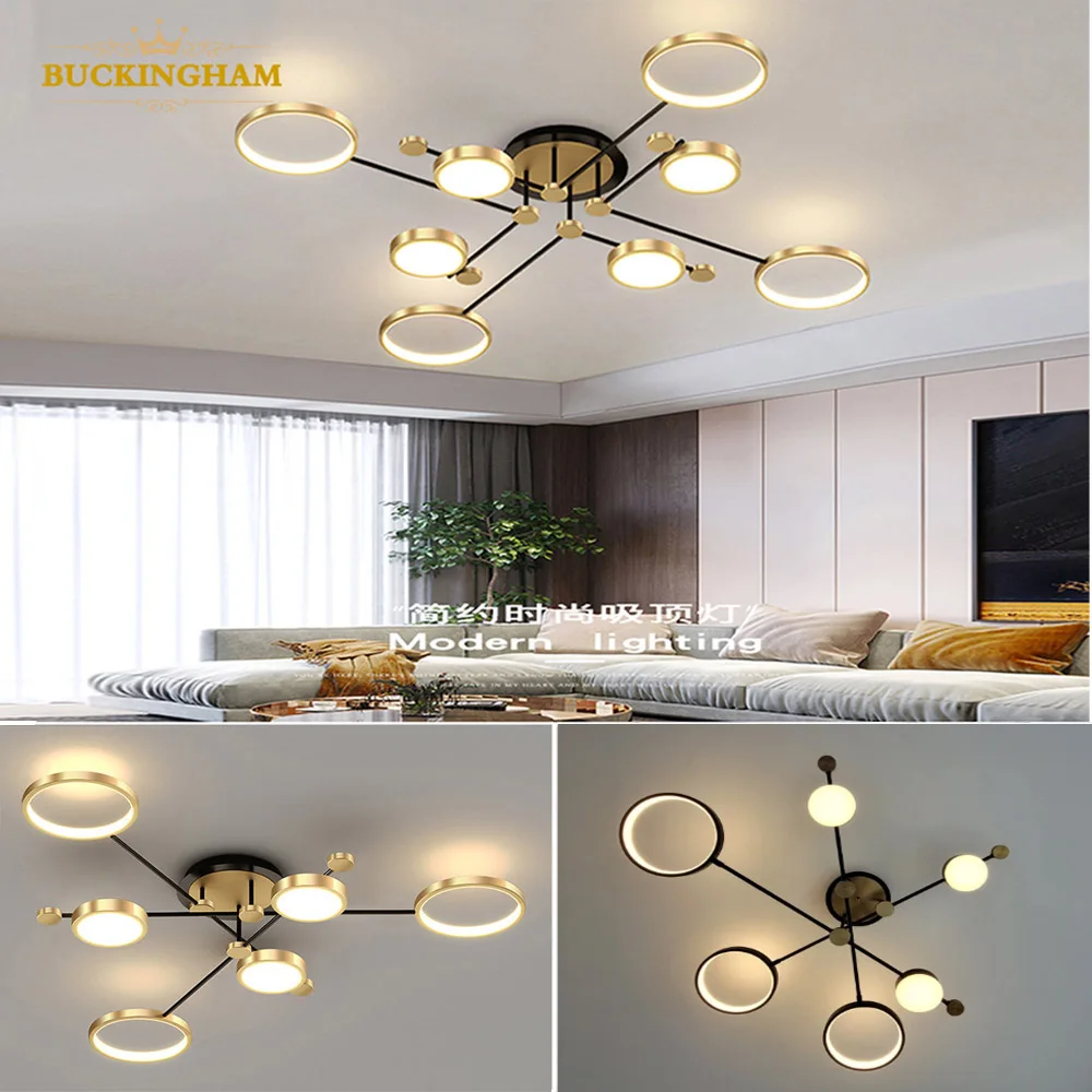 Modern LED Pendant Lamp Nodic Minimalism Ceiling Light Gold Black Hanging Chandelier Lights Dimming Remote Control Indoor