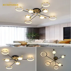 Modern LED Pendant Lamp Nodic Minimalism Ceiling Light Gold Black Hanging Chandelier Lights Dimming Remote Control Indoor