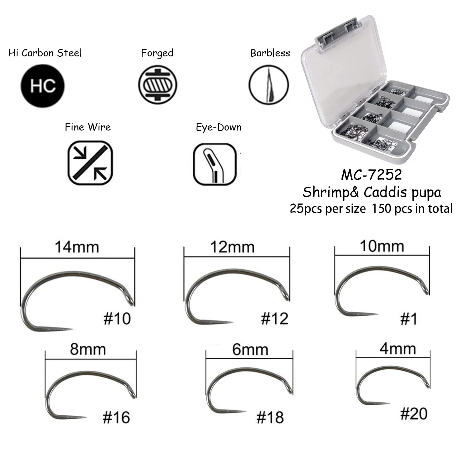 MAXCATCH 125-teiliges Set mit fliegenbindehaken ohne Widerhaken 6 # -18 # Nymphen-Jig Geschmiedete Fliegenfischerhaken für Forellen, Lachse, Barsche, Trocken- und Nassfliegen – Detail 18