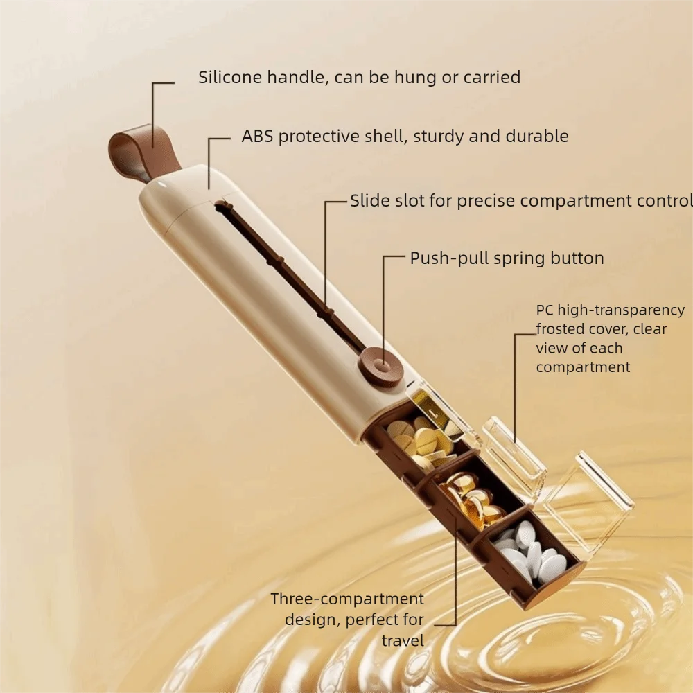 Portable Plastic Divided Pill Box Push Pull Style 3 Grids Pill Storage Box with Lid Medicine Case Daily