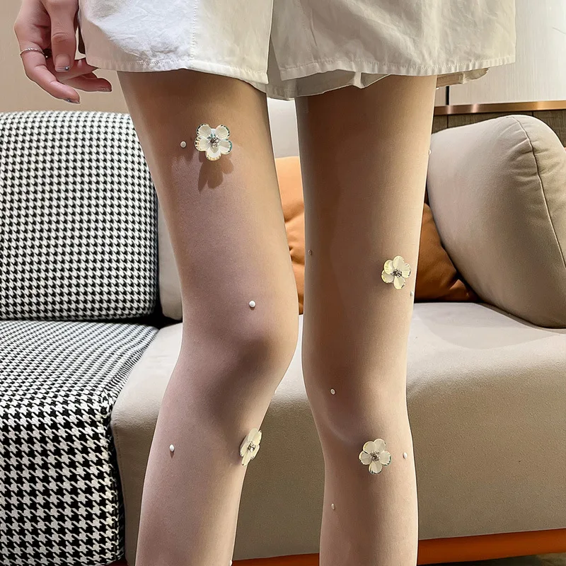 

Hot Selling Women's Long Sexy Stereoscopic Floral Stockings Hot Drilling Pantyhose Mesh Nylon Tights Skin High Stocking Hosiery