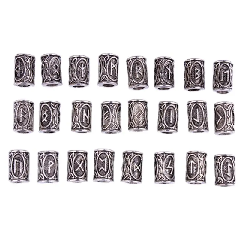 Viking Runes Set Loose Beads Spacer Beads rune beads 10pcs 24 Designs Fit Beards or Hair TIWAZ TYR Sol rune Odal Futhark Rune DIY Jewelry