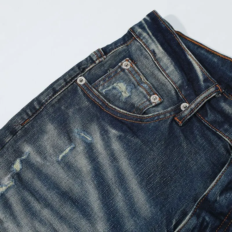 High Street Fashion Men's Split Je Elastic Tight Split Jeans Men's Leather Panel Designer Hip Hop Brand Pants Ho