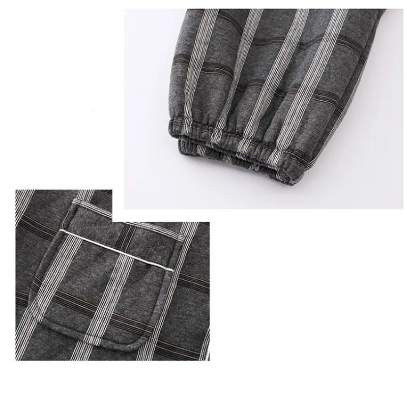 2023 Autumn Winter Men Pajamas Long Sleeves Thickened Laminated Cotton Warm Sleepwear Set Middle-aged Elderly Plus-size Homewear