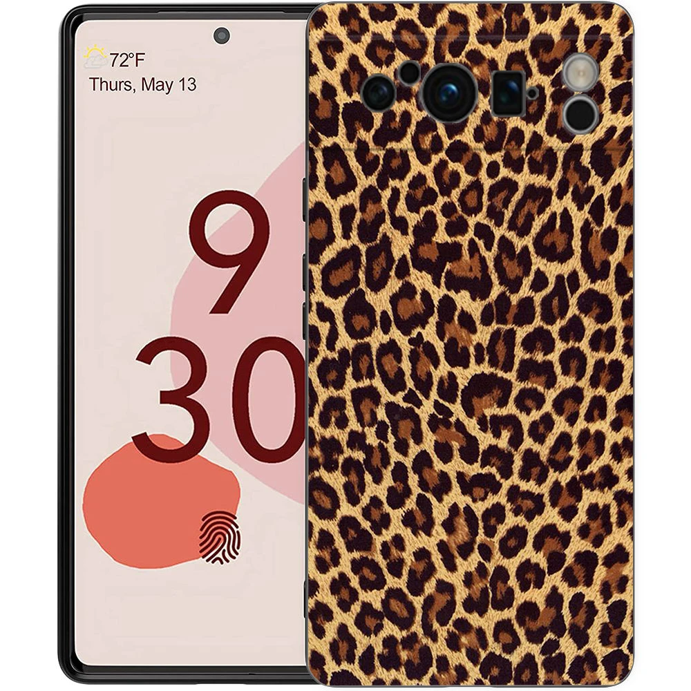 Black Shockproof TPU Phone Case with Fashion Tiger and Leopard Print Design
