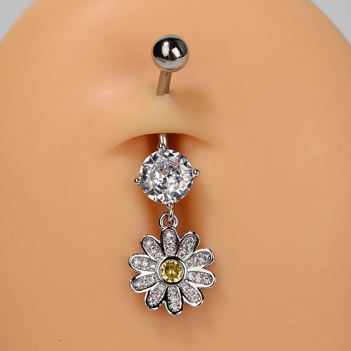 Beauty Crystal Flower Dangle Navel Belly Button Ring Bar Body Piercing  Jewelry