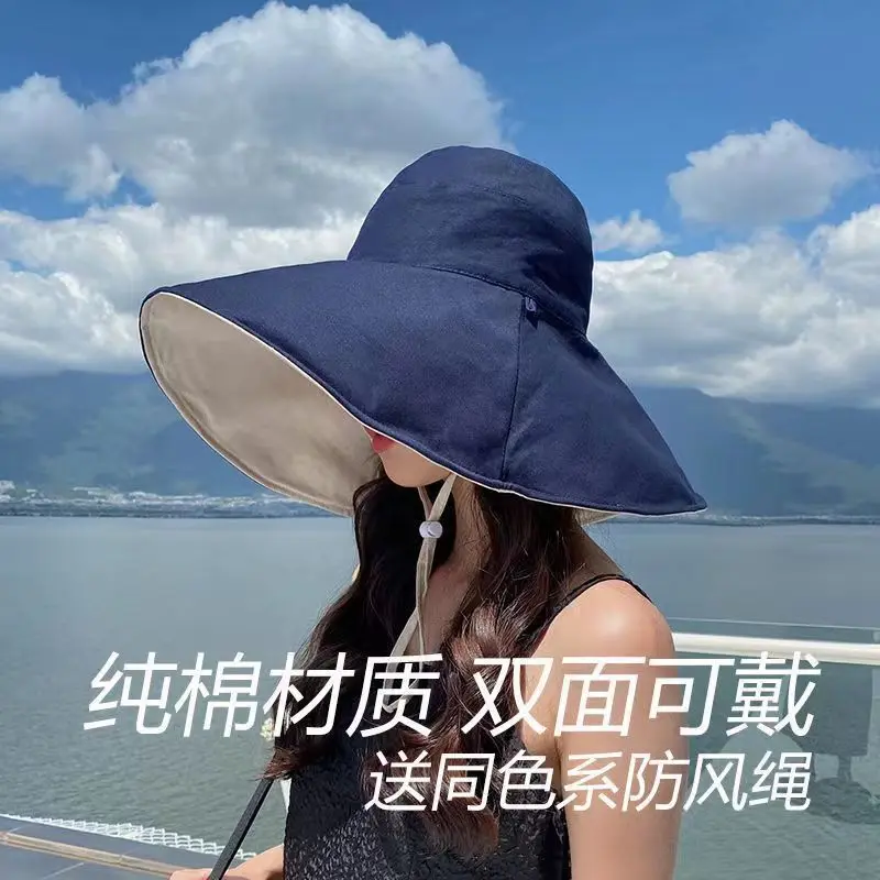 Korean style Oversized Brim Bucket Hat - Women's UV50+ Sun Protection Visor, Resort Chic Summer Beach Vacation Sun Hat