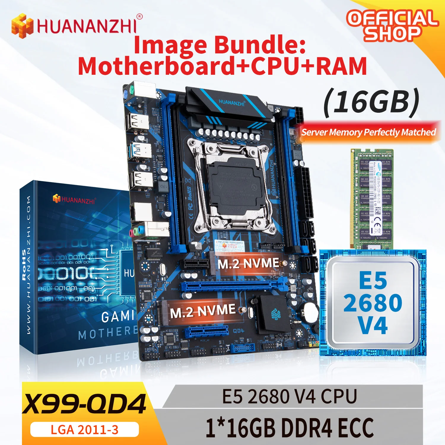 Huananzhi X99 Qd4 Lga 2011-3 X99 Scheda Madre Con Intel E5 2680 V4 Con 1*16G Ddr4 Recc Memory Combo Kit Set Più Opzioni
