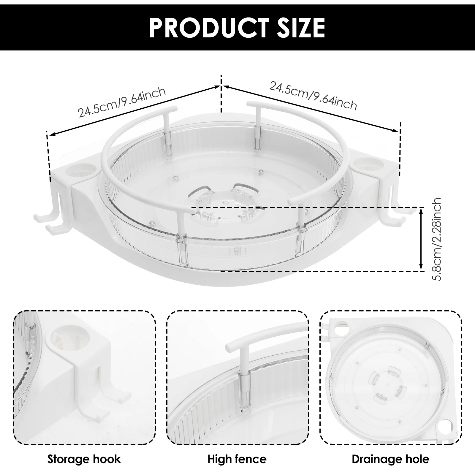 360° Rotating Adhesive Bathroom Holder Shower Caddy Corner Shampoo Storage Shelf with Hook No Drill Towel Holder 6