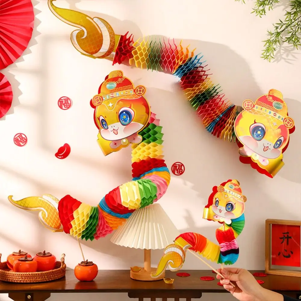 Funny Cartoon Chinese Paper Dance Snake 3D Handmade 2025 Snake Year Ornaments Cute DIY Dragon Snake Shopping Mall